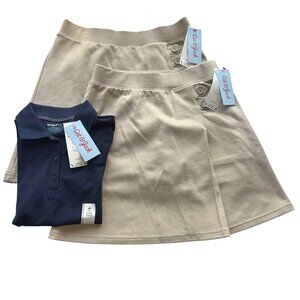Cat & Jack Girls Khaki Skort w/ Built-In Shorts L, XL & Navy Polo Shirt 8 - 3pk